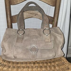 Elegant Ginger Michelle Taupe Suede Buckle Shoulder Handbag